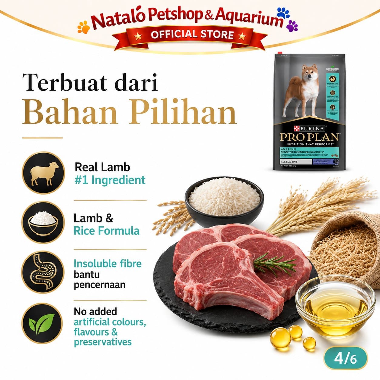 Pro Plan Dog Sensitive Digestion 12KG ( Lamb ) All Size - Makanan Anjing ProPlan Pencernaan Sensitif rasa Domba - gambar 4