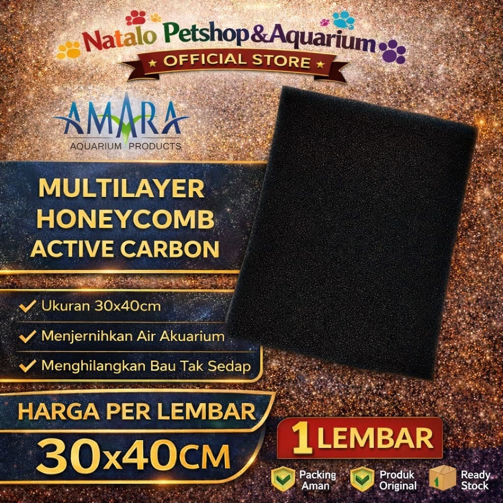 AMARA Multilayer Honeycomb Active Carbon 30x40 CM - Busa Kapas Media Filter Aquarium Kolam Mengurangi Bau Amis - Menjernihkan Air - gambar 1