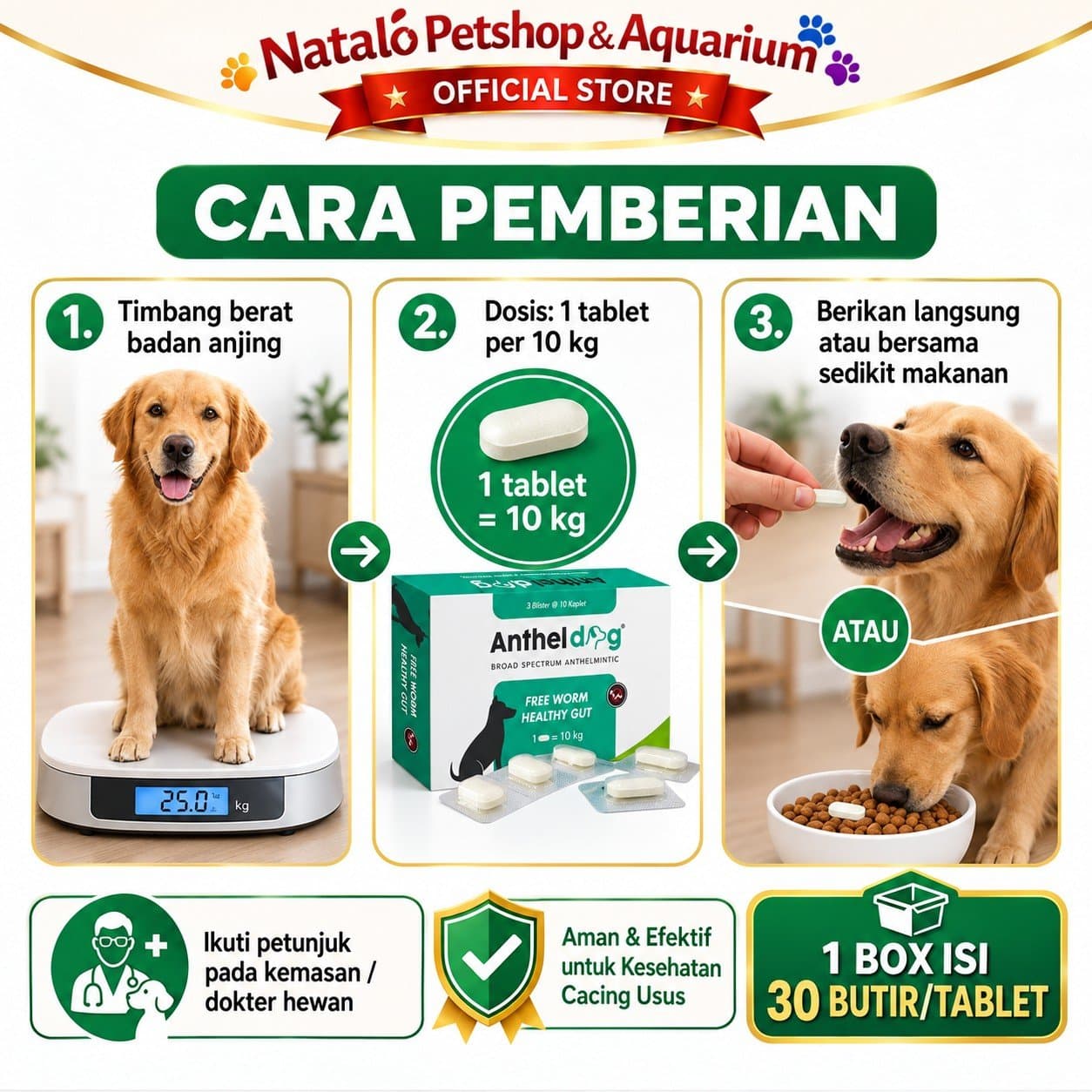 Anthel Dog Kalbe Obat Cacing Anjing 1 Box Isi 30 Kaplet Spektrum Luas untuk Pencegahan dan Pengobatan Cacing Pita, Gelang, Cambuk dan Kait - gambar 2
