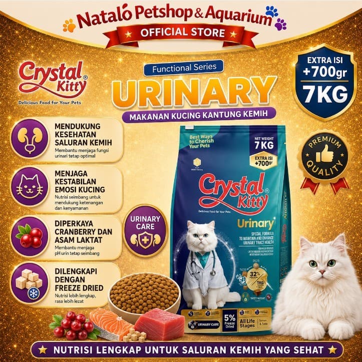 Crystal Kitty Urinary Care 7KG + Extra 700GR - Premium Cat Food Makanan Kucing Kantung / Saluran Kemih Menjaga Mengatasi Mencegah FLUTD - gambar 1