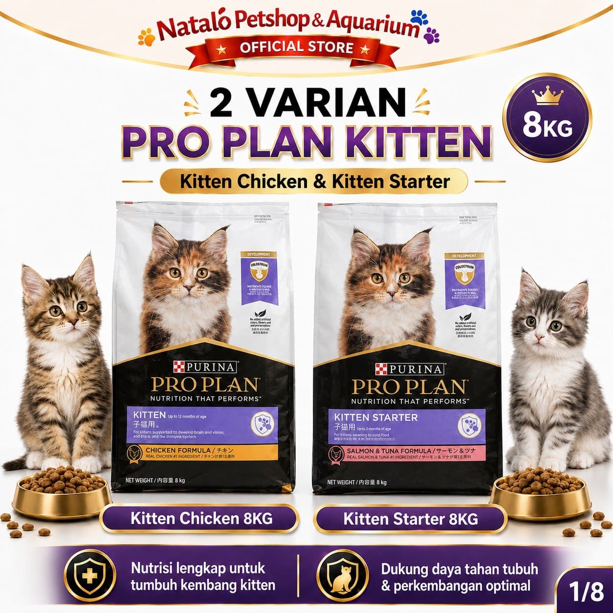 PRO PLAN Kitten Starter / Kitten Chicken 8KG Cat Food - Makanan Bayi dan Anak Kucing Buat Gemuk PROPLAN 8 KG - gambar 1