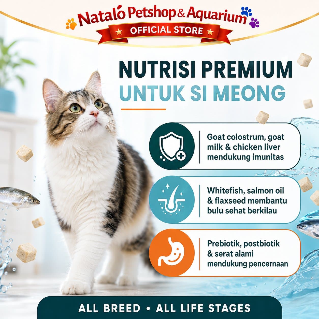 Nature Bridge Fresh Atlantic Whitefish with Freeze Dried 1KG All Life Stages Cat Food  No Pork - Makanan Kucing Semua Umur Super Premium 1 KG Bebas Babi - gambar 3