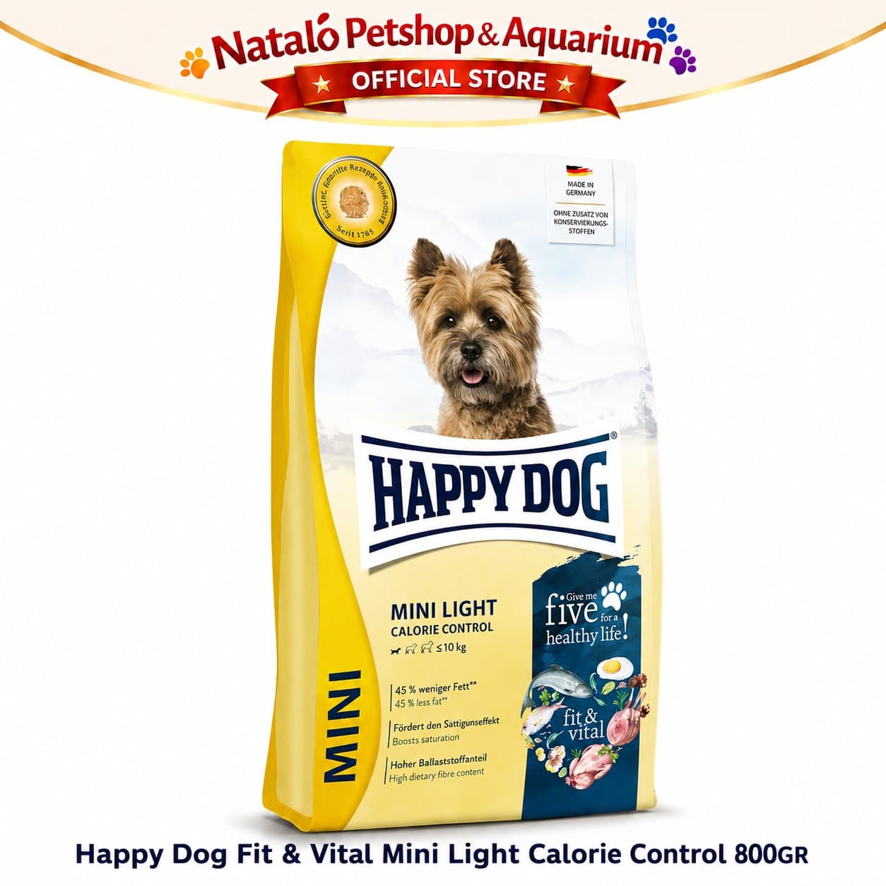 Happy Dog Fit & Vital Mini Light Calorie Control / Low Fat / Weight 800GR Small Breed Adult Dog Food - Makanan Anjing Dewasa Ras Kecil untuk Menjaga Berat Badan 800 GR - gambar 6