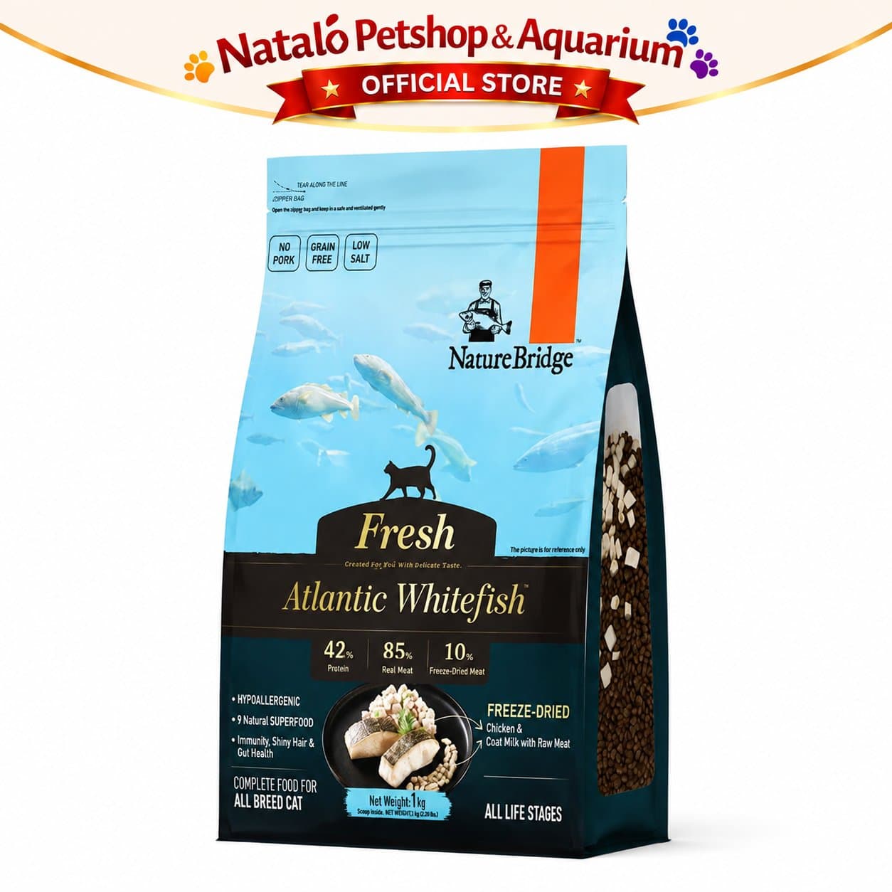 Nature Bridge Fresh Atlantic Whitefish with Freeze Dried 1KG All Life Stages Cat Food  No Pork - Makanan Kucing Semua Umur Super Premium 1 KG Bebas Babi - gambar 6