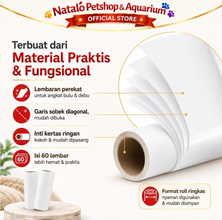 REFILL Lint Roller 1 stick isi 60 lembar / ply  / Hair Stick / Pembersih Bulu Hewan Kucing Anjing Fur Rambut pada Sofa Baju - gambar 4