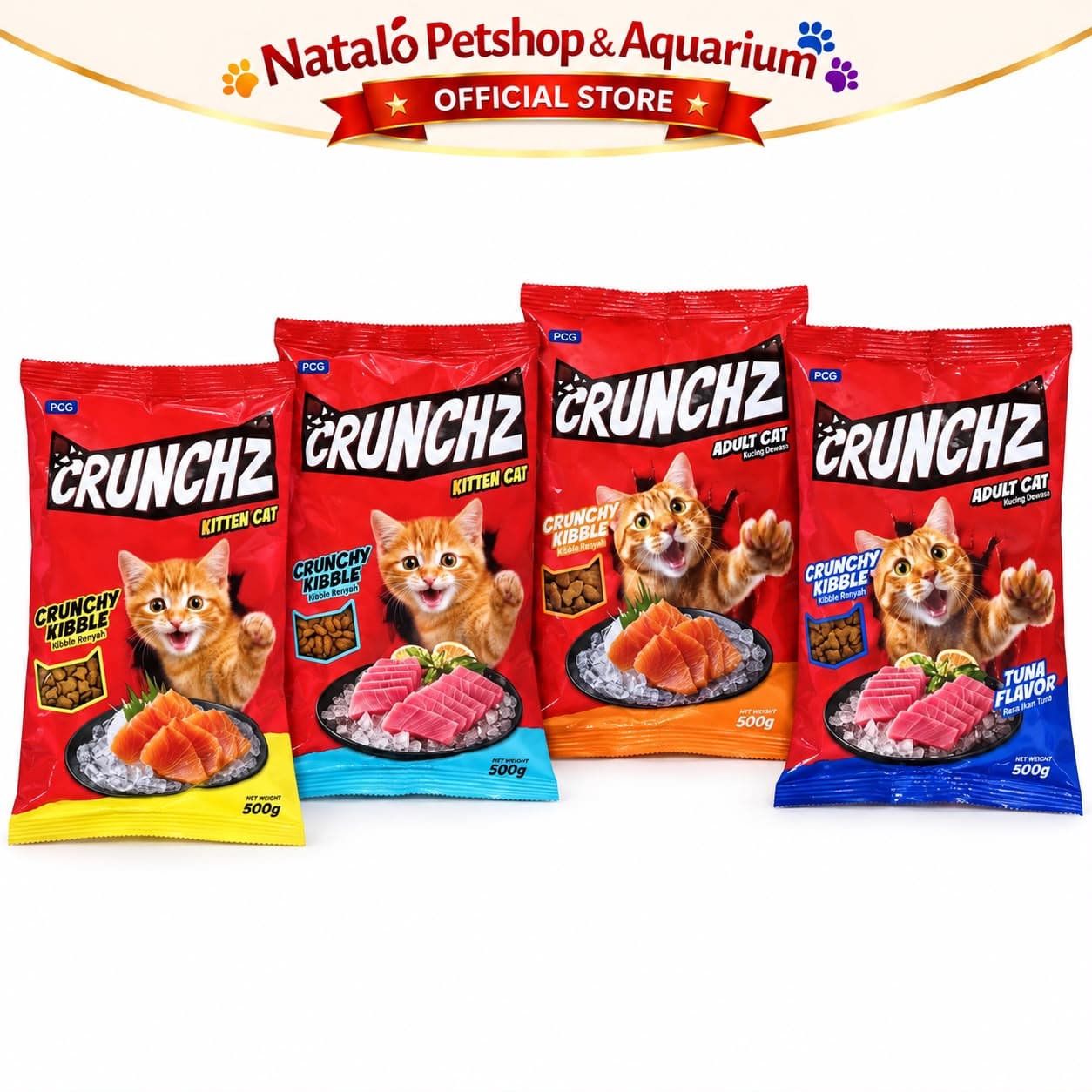 CRUNCHZ 500GR Dry Adult & Kitten Cat Food 500 GR Makananan Kucing Kering Dewasa Anak Murah Salmon Tuna Crunch Kibble Pelet Pakan Stray - gambar 6