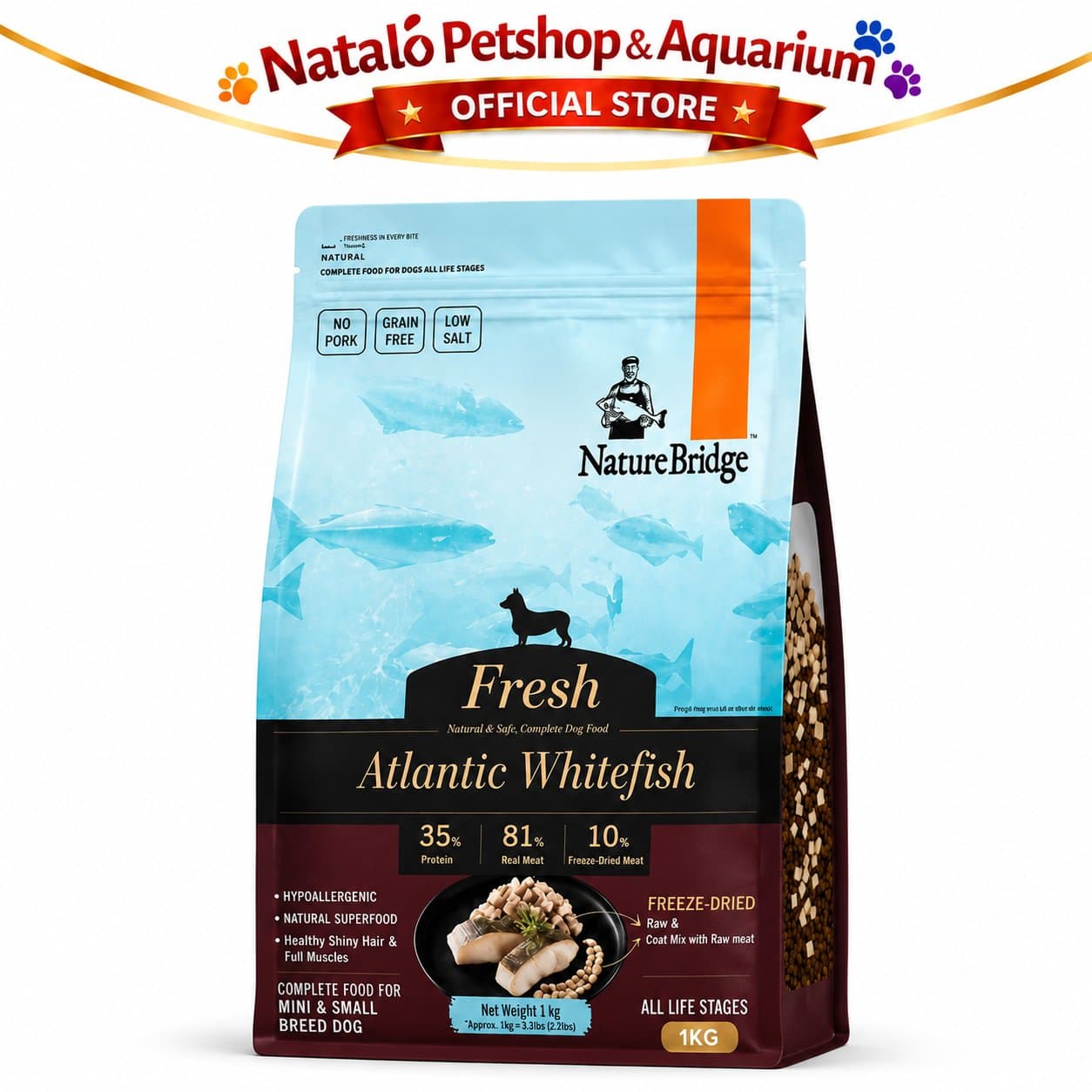 Nature Bridge Fresh Atlantic Whitefish with Freeze Dried 1KG All Life Stages Dog Food - Makanan Anjing Semua Umur Super Premium 1 KG - gambar 6