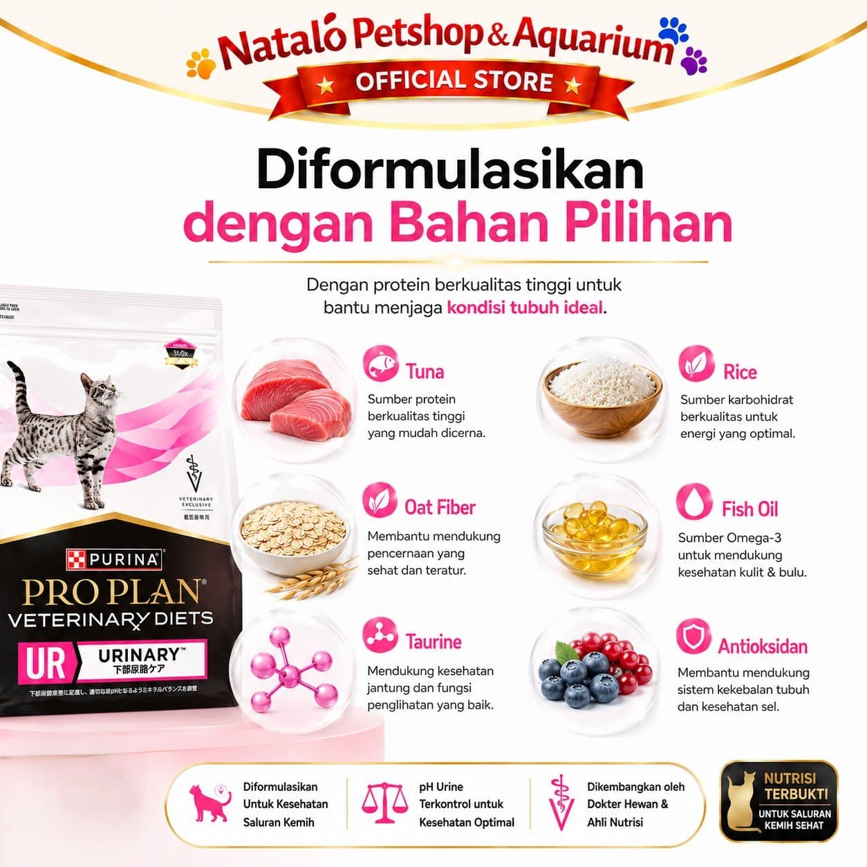 PRO PLAN Veterinary Diets Urinary S/O UR 2KG Adult Cat Food - Makanan Kucing Dewasa PROPLAN untuk Pengobatan Saluran Kencing Kemih FLUTD Freshpack 2 KG - gambar 4