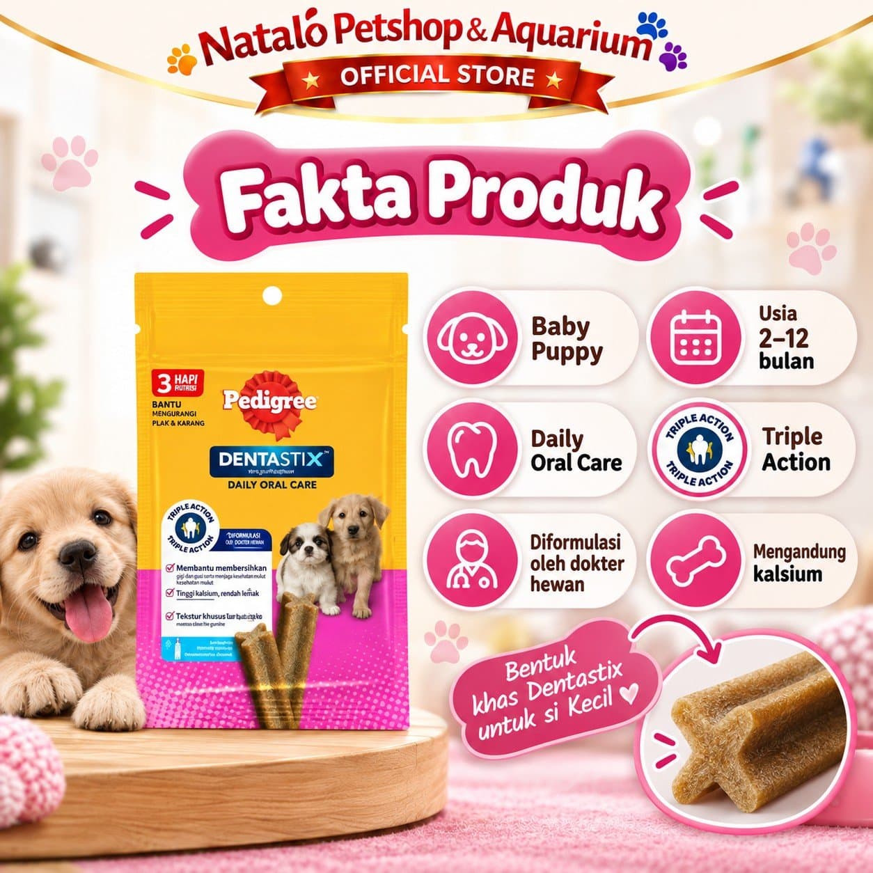 Pedigree Dentastix Baby Puppy Original 25gr Snack Anak Anjing Usia 4-12 Bulan Dental Stick Camilan Pembersih Gigi Bantu Kurangi Karang Gigi dan Menjaga Kesehatan Gusi - gambar 4