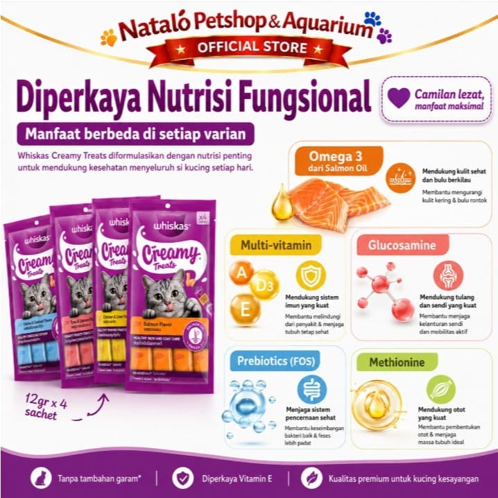 Whiskas Creamy Treats 48gr (12gr x 4pcs) Cat Snack Lickable Liquid Treat Snack Jilat Jajanan Kucing All Life Stages Dewasa Anak 48 gr 4 pcs x 12 gr Cemilan Kitten Adult Camilan - gambar 6