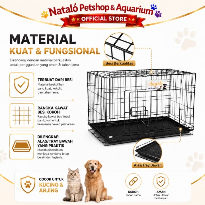 Kandang 60 / M - Merk Angels - Kandang Besi Hewan Lipat Anjing Kucing Kelinci Ukuran 61x50x42cm 60CM Medium - gambar 4