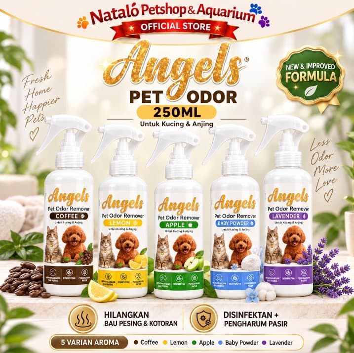 Angels PET ODOR NEW FORMULA 250ML Penghilang Bau Pesing & Kotoran Hewan Peliharaan Spray for Pet Cat Dog Disinfektan Pengharum Pasir Kucing Anjing Lingkungan Wangi Bersih Harum 250 ML