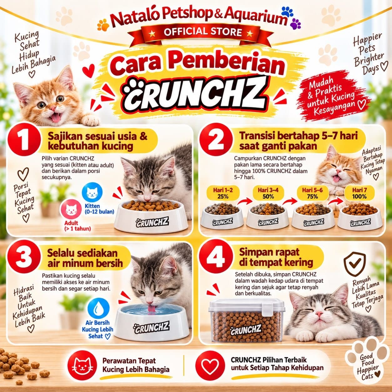 CRUNCHZ 12KG Dry Adult & Kitten Cat Food 500GR x 24 Pcs Makananan Kucing Kering Dewasa Anak Murah 12 KG Salmon Tuna 500 GR Crunch Kibble Pelet Pakan Grosir Stray - gambar 3