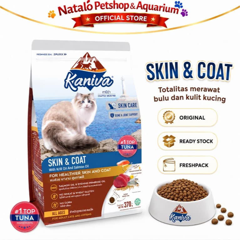 Kaniva Skin & Coat 370GR Tuna with Krill and Salmon oil Dry Cat Food - Care Makanan Kucing khusus Untuk Perawatan Kulit & Bulu All Life Stages Adult Kitten Dewasa Anak 370 GR - gambar 5