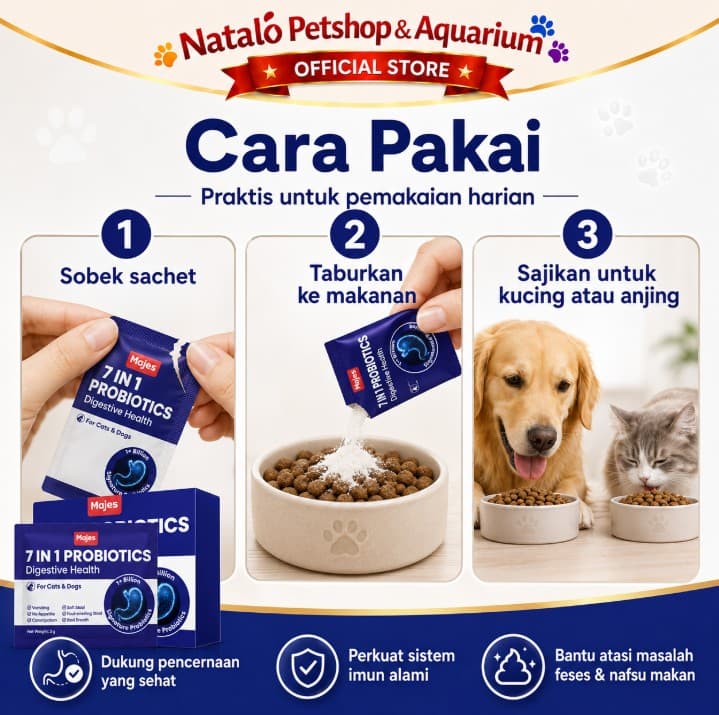 Majes 7-IN-1 7in1 Probiotics Powder Digestive Health Cat and Dog Supplements - Vitamin Pencernaan - gambar 3