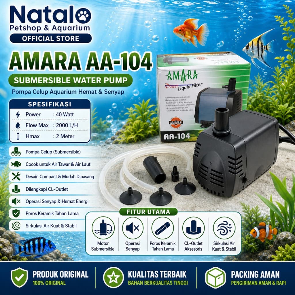AMARA AA-104 Submersible Water Pump - Mesin Pompa Filter Aquarium Kolam Hidroponik AA 104 - gambar 1