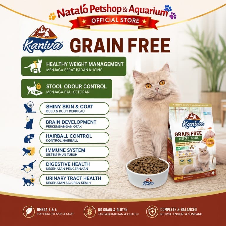 Kaniva Grain Free Indoor Cat 1.2KG Dry Food - Holistic Healthy Skin and Coat - Premium Makanan Kucing Kering untuk Segala Usia All Life Stages Adult Kitten Dewasa Anak Kucing 1.2 KG - gambar 2