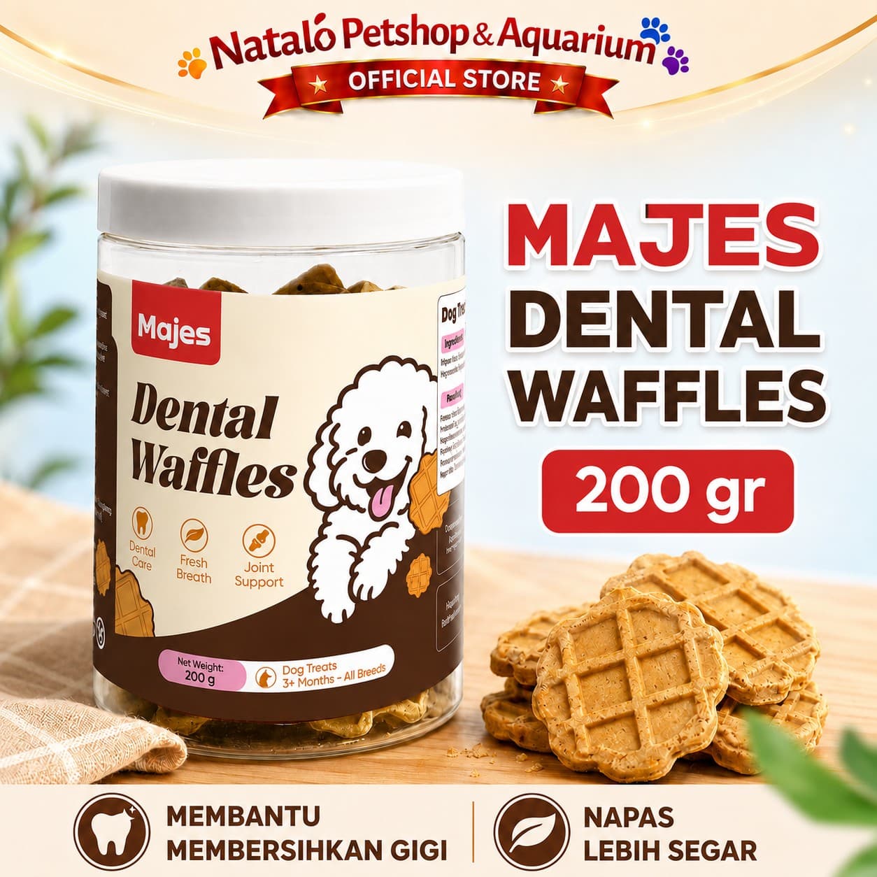 Majes Dental Waffles 200GR for Puppy and Adult Dog - Dental Biscuit - Snack Karang Gigi untuk Anak dan Anjing Dewasa 200 GR