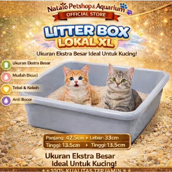 Litter Box Lokal XL / Xtra Large / Ekstra Besar - Bak Pasir Kucing Murah Praktis Hemat Tempat / Wadah 42.5 x 33 x 13.5cm - gambar 1