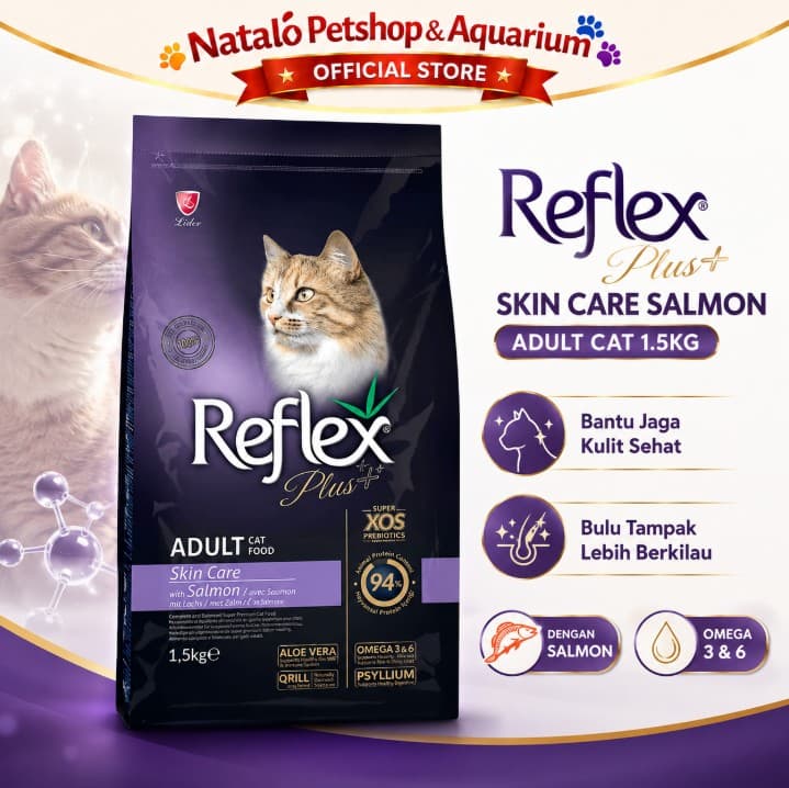 Reflex Plus Adult Cat Hair & Skin Coat Care 1.5KG - Makanan Super Premium Kucing untuk Kulit dan Bulu Lebat - gambar 1