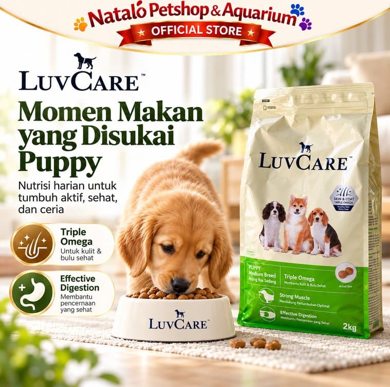 Luv Care Puppy Medium Breed Triple Omega 2KG Makanan Anjing Puppy Dry Food Kulit Bulu Pencernaan - gambar 5