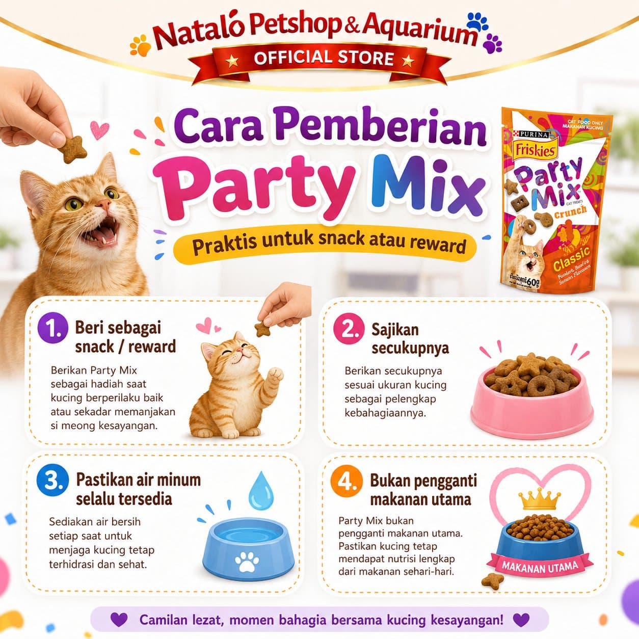 Friskies Party Mix 60GR Cat Treats - Snack Kucing Kering / Jajanan enak / Cemilan Treat Kering Kibble Kitten Adult - gambar 3