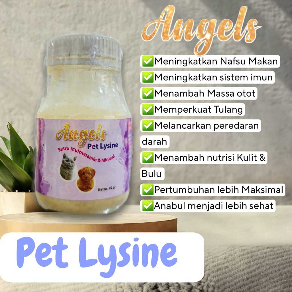 Angels Pet Lysine 90GR Vitamin Hewan Anjing Kucing Gemuk Nafsu Makan Bulu Kulit Sehat Supplemen Penggemuk Pet Body Fat Cat Dog - gambar 1
