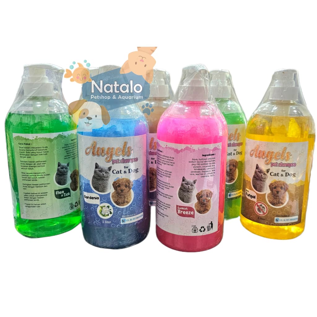 Angels Pet Shampoo 1LT / 1000ML with Conditioner / Anti Fungal / Flea Tick for Pet Cat Dog - Sampo Hewan Kucing Anjing Anti kutu Jamur Bersih Wangi 1000 ML - gambar 1