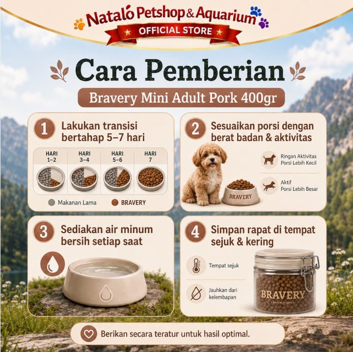 Bravery Mini Adult PORK 400GR Makanan Anjing Small Breed Adult Dog Food Premium Pelet 400 gr - gambar 3