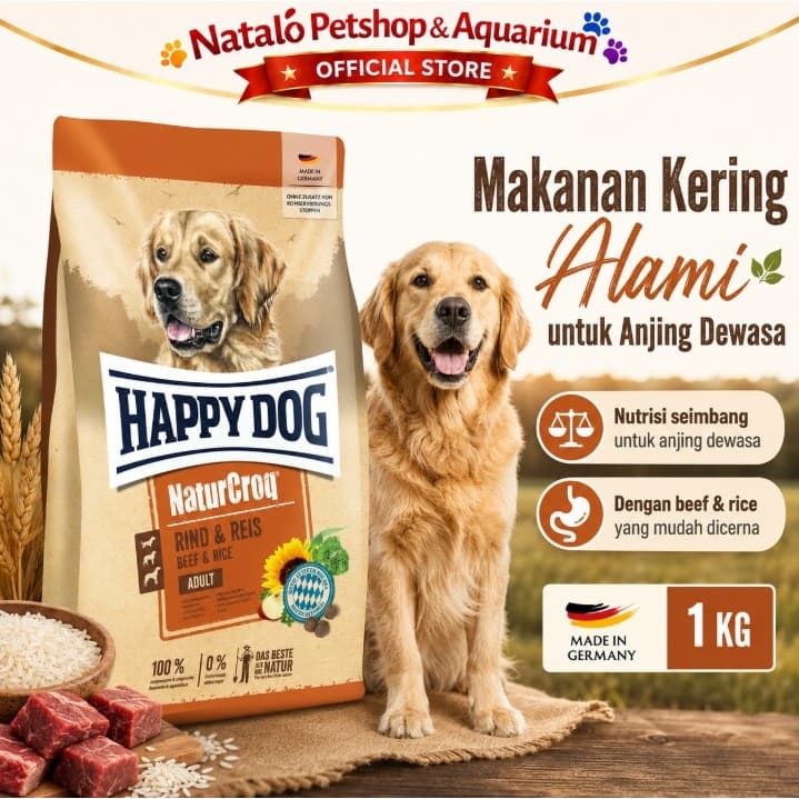 Happy Dog NaturCroq Beef & Rice 1KG Medium Large Breed Adult Dog Food - Makanan Anjing Dewasa Ras Besar Rasa Daging Sapi 1 KG - gambar 1