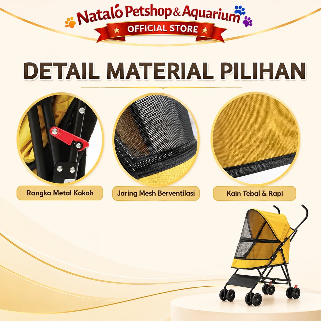 PET STROLLER FOR PET 304 - Cargo / Kennel Buat Jalan Jalan Hewan/ Cat Dog Rabbit / Stroler Kucing Anjing Kelinci - Kotak Roda Bahan Kain Premium / Foldable / Bisa Di Lipat - gambar 4