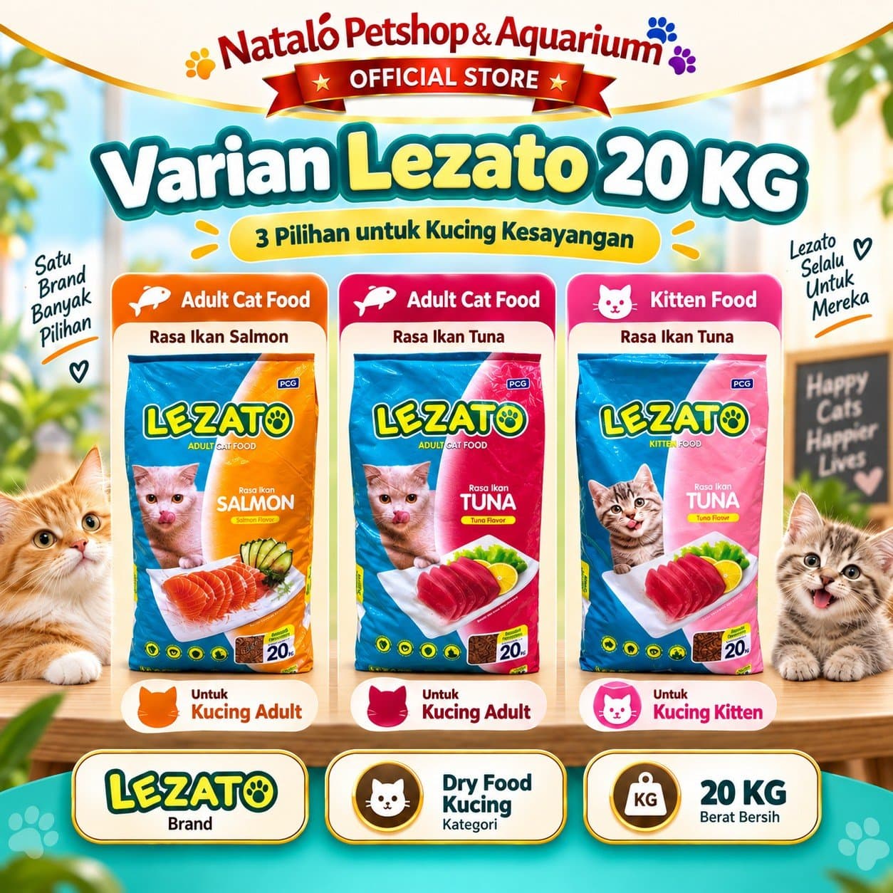 Lezato Adult Dry Cat Food Tuna / Salmon 20KG - Makanan Kering Kucing Dewasa Ekonomis 20 KG - gambar 4