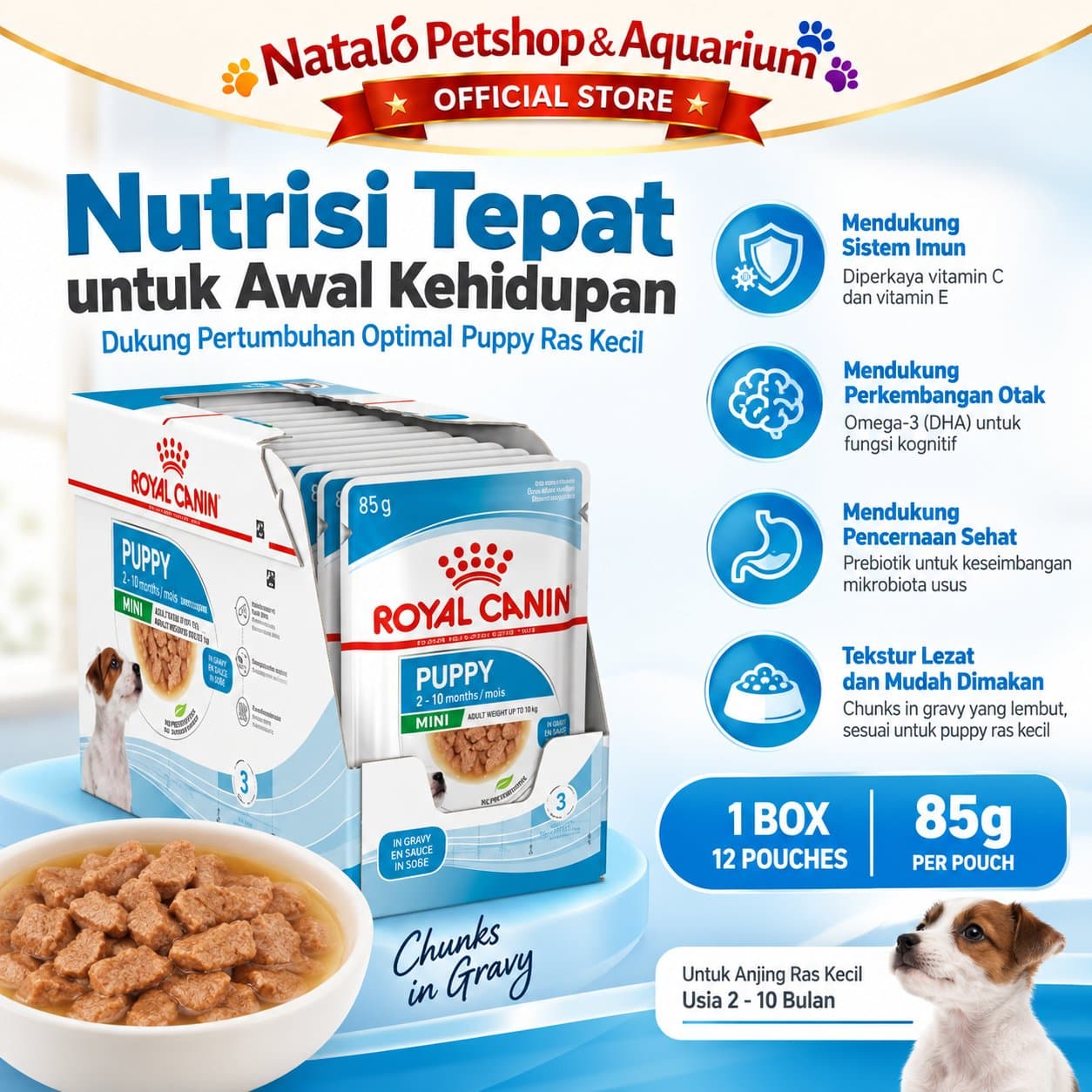 Royal Canin Mini Puppy Pouch Dog Wet Food 1 BOX isi (12pcs X 85gr) - Makanan Basah Saset Anak Anjing - gambar 3