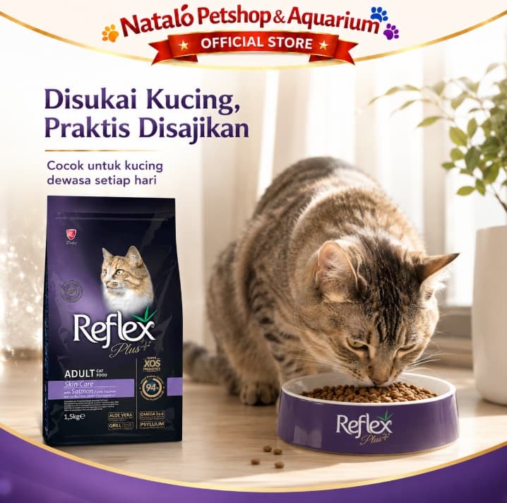 Reflex Plus Adult Cat Hair & Skin Coat Care 1.5KG - Makanan Super Premium Kucing untuk Kulit dan Bulu Lebat - gambar 5