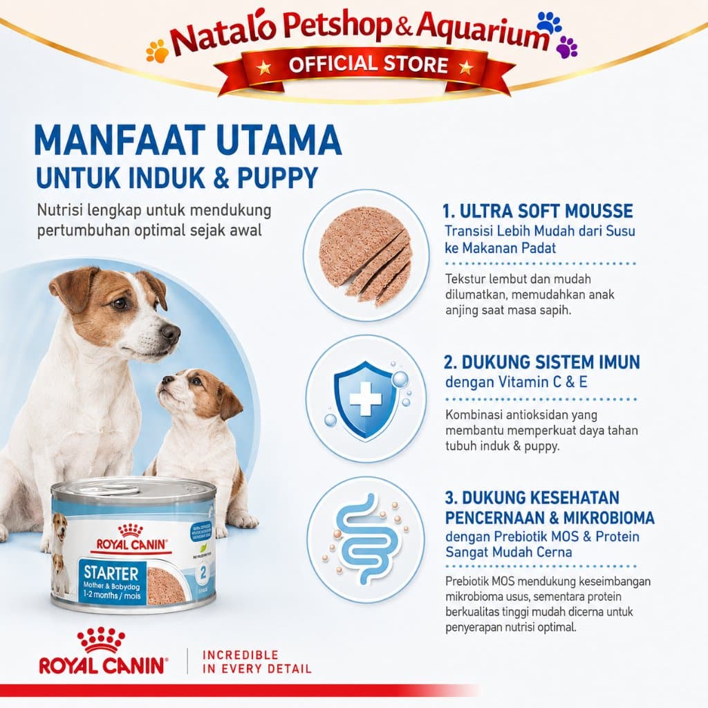 Royal Canin Starter Mother & Babydog Mousse Wet Food 195GR Baby Dog - Makanan Basah Ibu dan Anak Anjing / Menyusui 195 GR - gambar 2