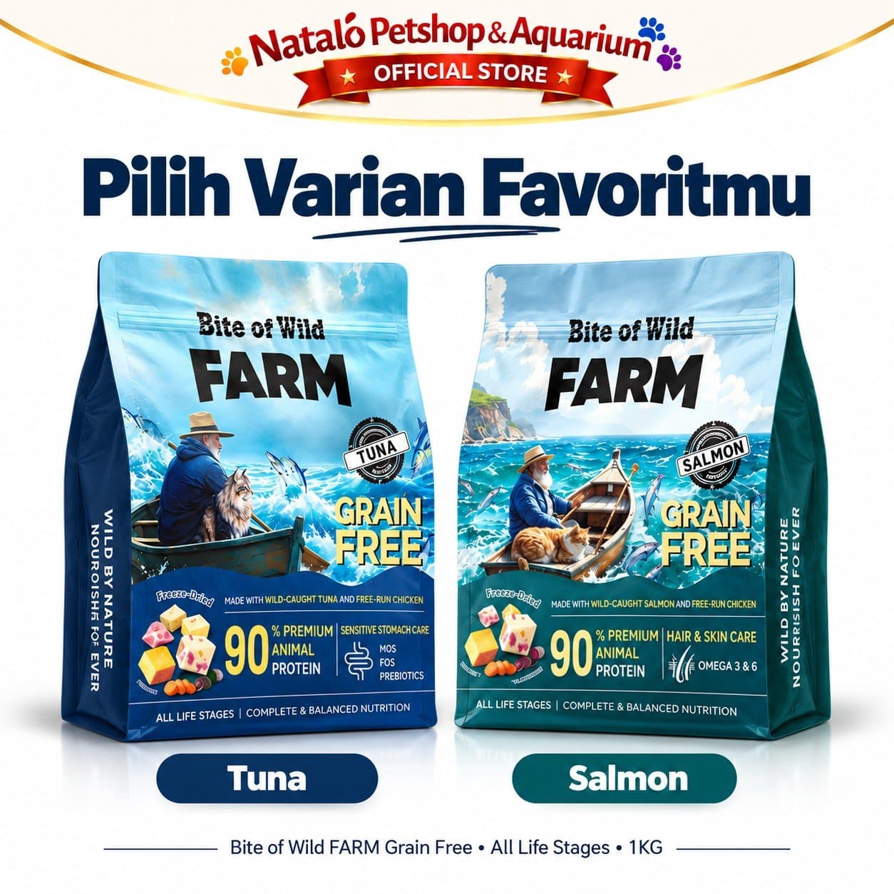 Bite of Wild Farm Tuna / Salmon Grain Free 90% Animal Protein 1KG All Life Stages Dry Cat Food - Makanan Kucing Semua Tahap Umur / Usia Tinggi Protein 1 KG - gambar 6