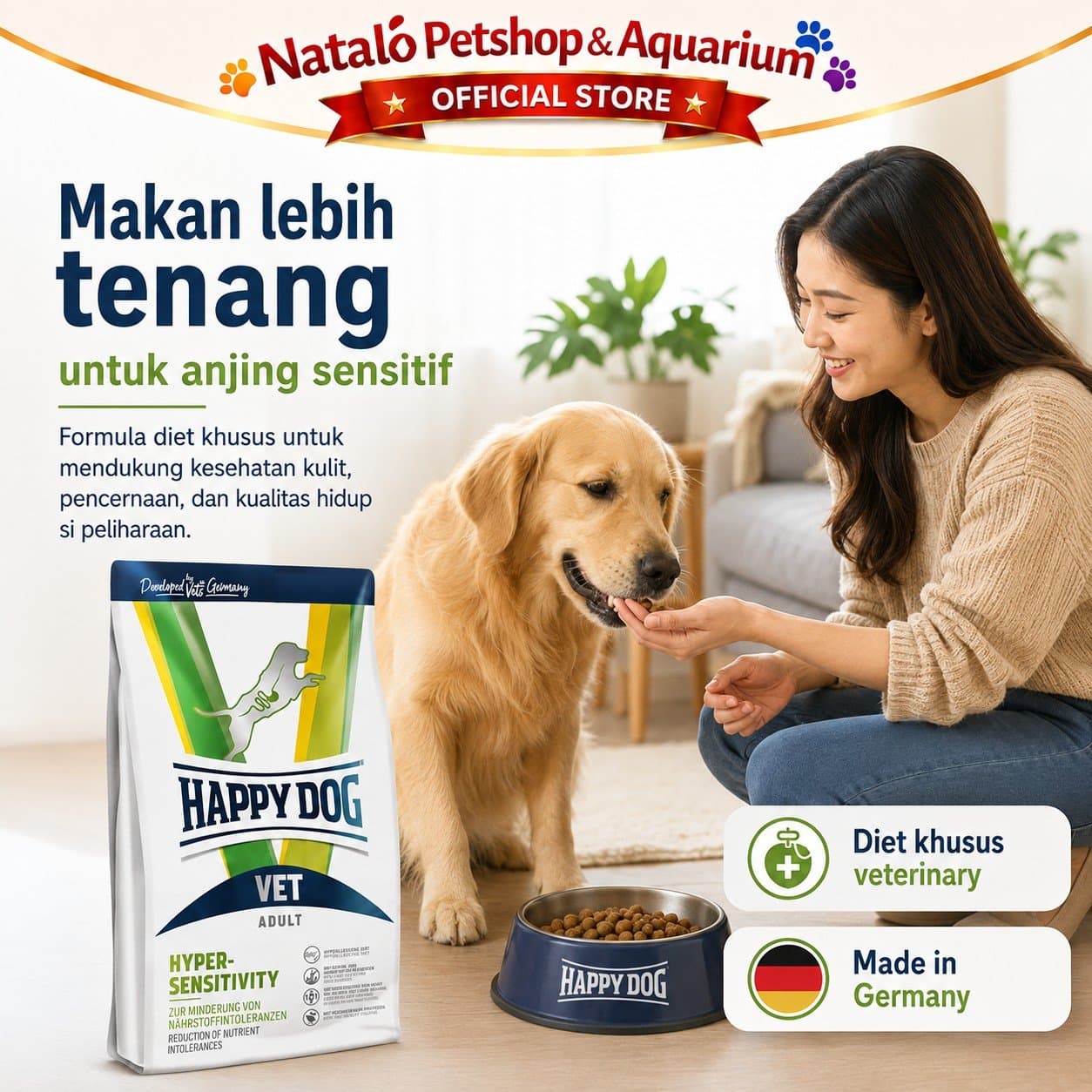 Happy Dog Vet Hyper-Sensitivity Hypersensitivity 1 KG - Makanan Anjing Dewasa untuk Kulit Sensitif / Alergi 1KG - gambar 5
