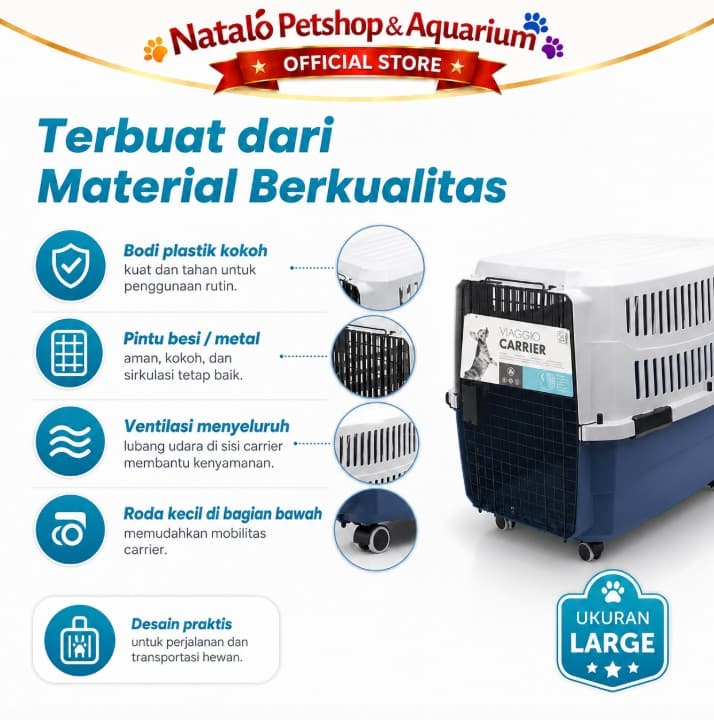 M-Pets  Viaggio Pet Carrier / Cargo size Large / Kandang Portable Kennel Box hewan ukuran besar for Cat Dog 82 x 56 x 54 cm - gambar 4