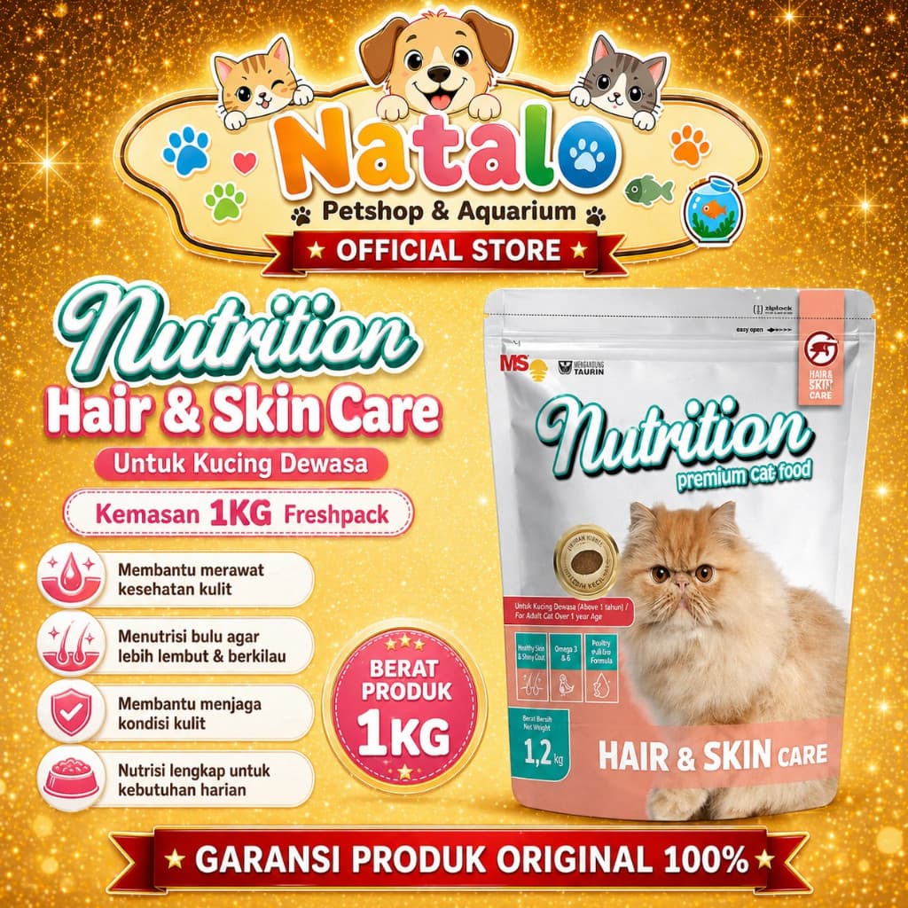 Nutrition Premium Cat Food Hair & Skin Care 1KG - Makanan Kucing Dewasa untuk Bulu dan Kulit Freshpack 1 KG - gambar 1