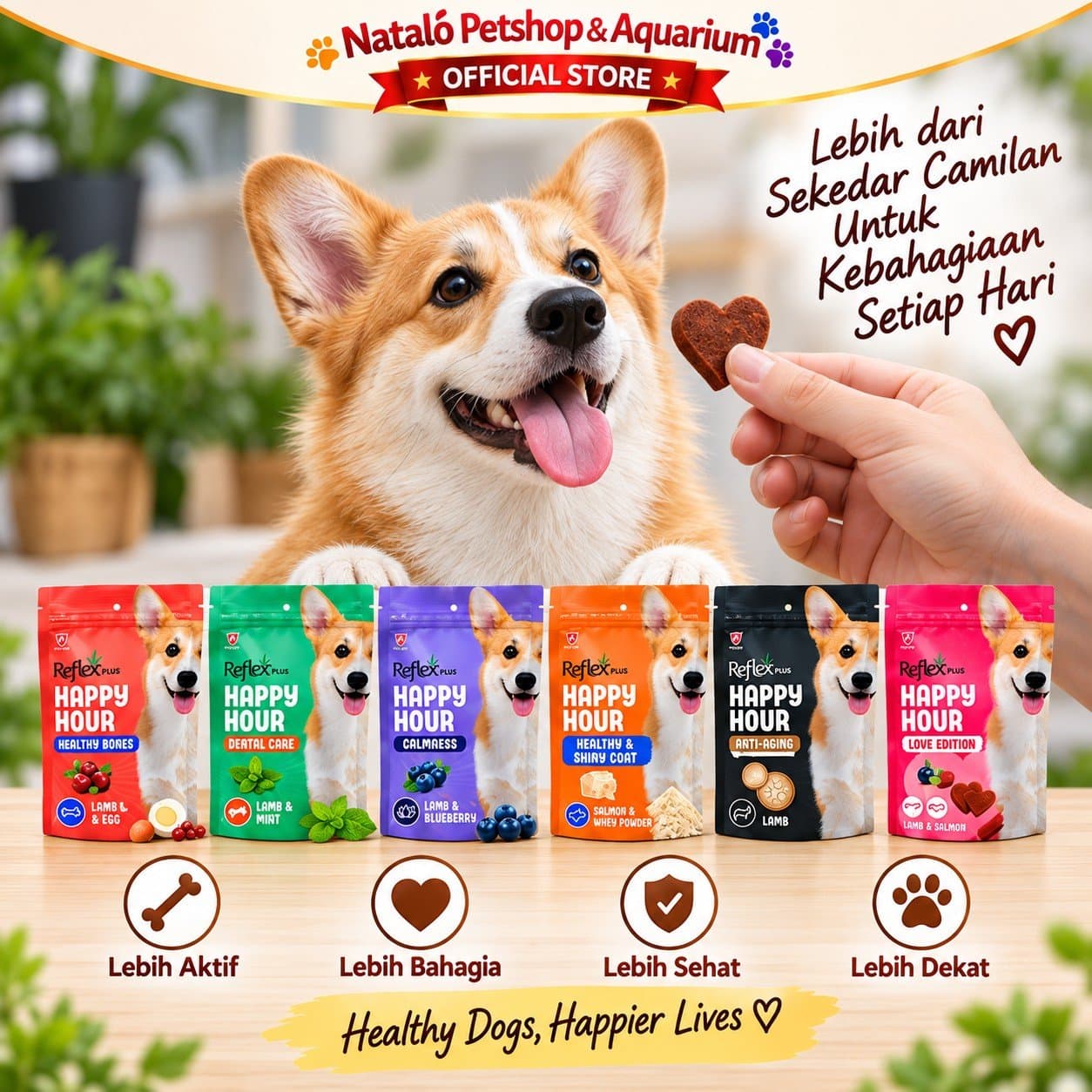 Reflex Plus Happy Hour Dog Treat 60G 6 Varian - Snack Cemilan Anjing Dewasa Healthy Bones Dental Care Calmness Anti Aging Lamb Salmon 60 GR - gambar 5