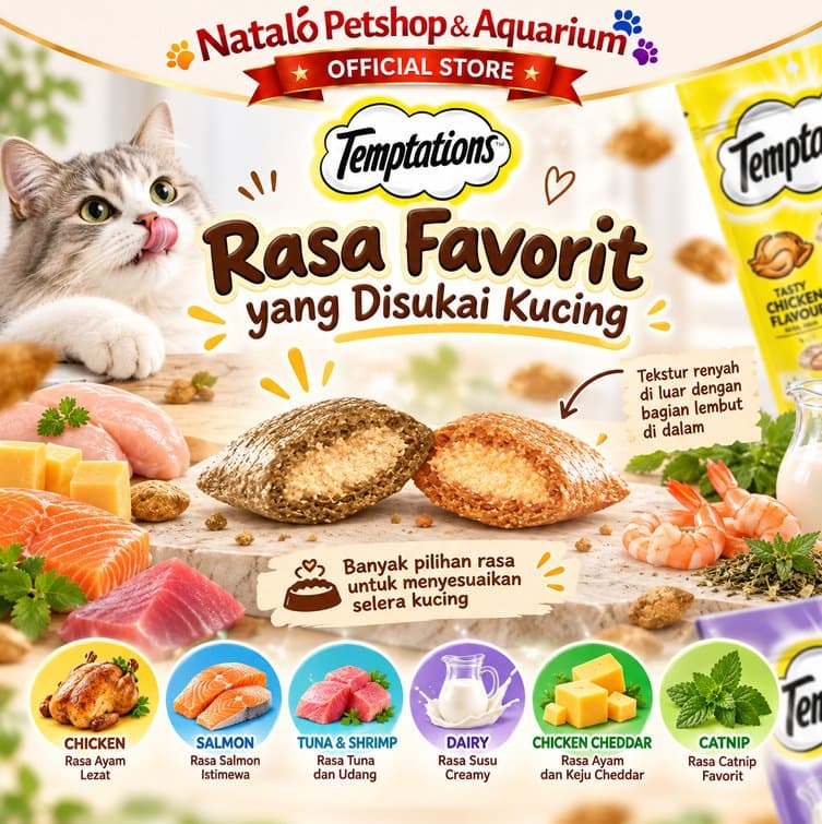 Temptations Cat Treat 75gr per Box Isi 12 Pcs Snack Kucing Crunchy Creamy Reward Treat Banyak Rasa - gambar 4