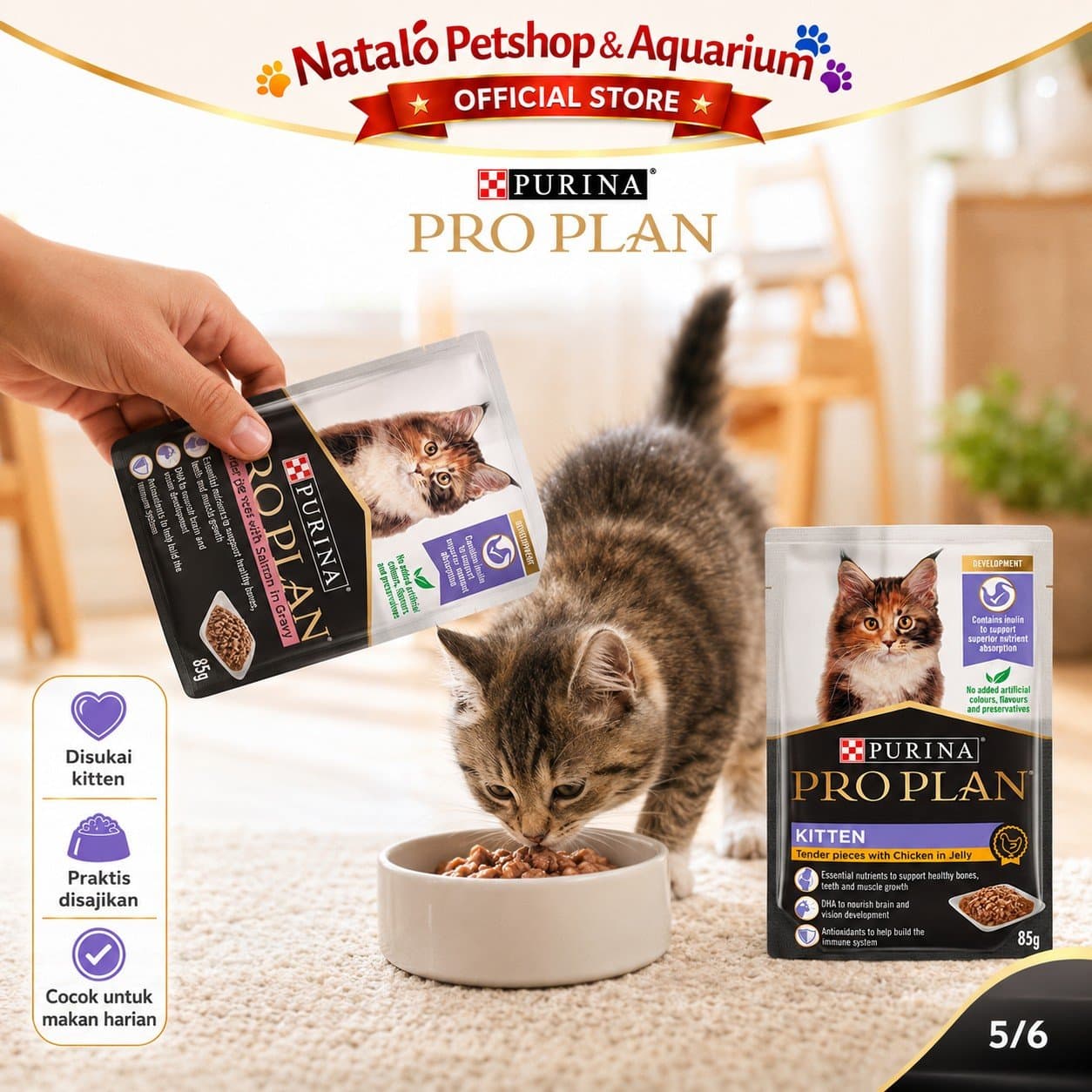 PRO PLAN Kitten Chicken Jelly / Gravy Salmon Pouch Wet Food 85GR - Makanan Basah Saset Anak Kucing 85 GR - gambar 5