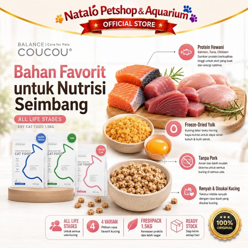 COUCOU Super Premium Cat Food for All Life Stages High Protein Freshpack 1.5 KG - Makanan Kering Kucing COU COU 1.5KG - gambar 4