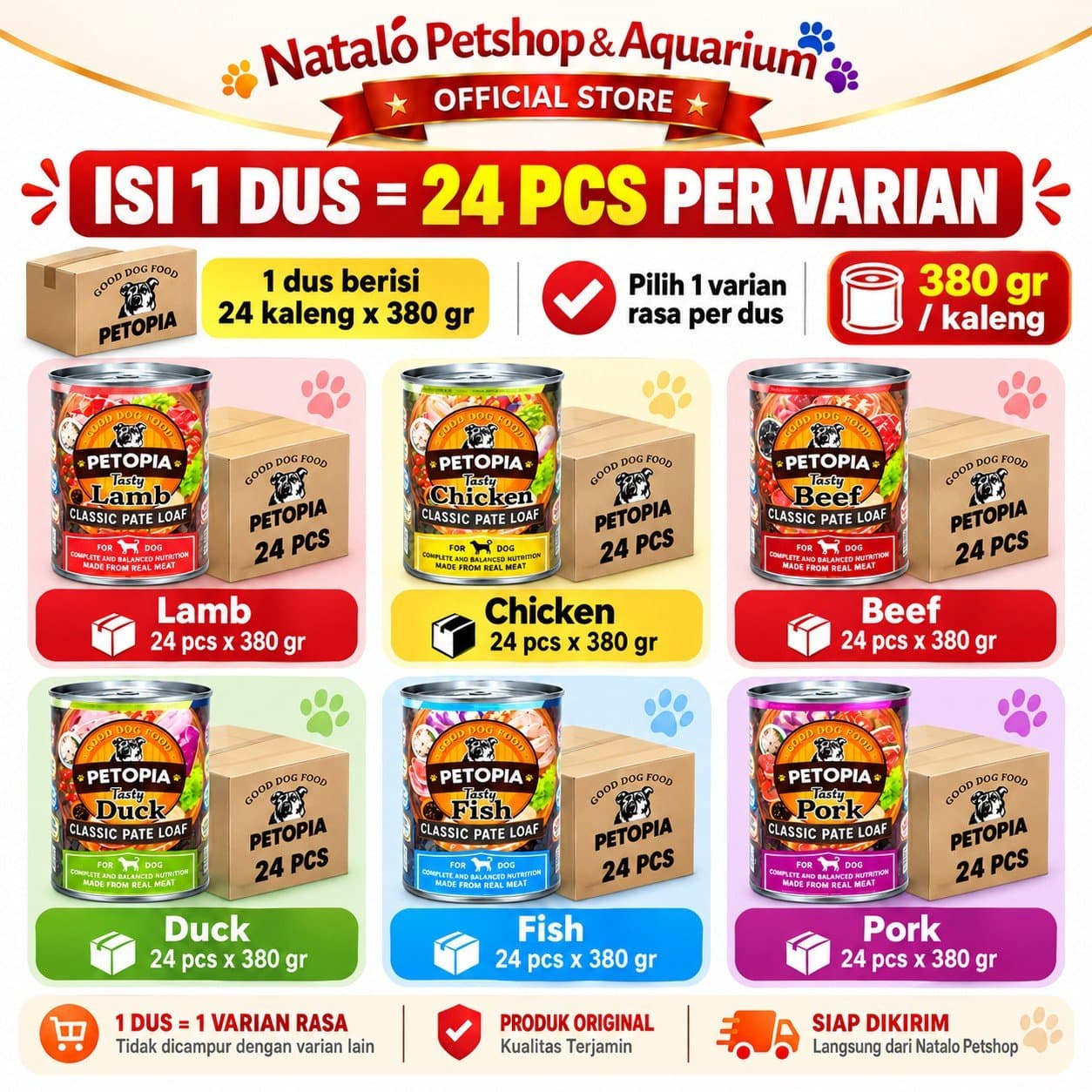 Petopia Classic Pate Loaf 1 DUS (24pcs x 380gr) All Life Stages Wet Dog Food  - Makanan Basah Kaleng Anjing untuk Semua Tahap Usia / Umur - gambar 6