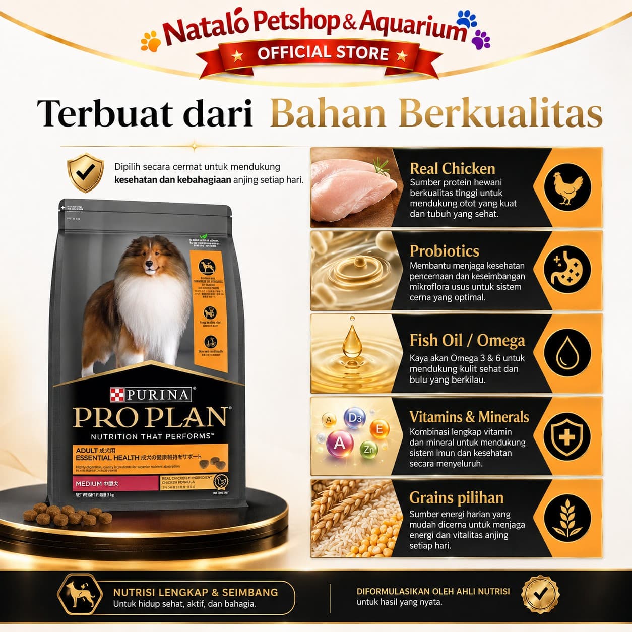 Pro Plan Dog Adult Dog Food Medium Chicken 3KG - Makanan Anjing Dewasa Sedang PROPLAN - gambar 4