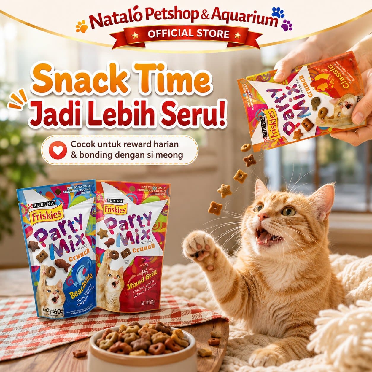 Friskies Party Mix 60GR Cat Treats - Snack Kucing Kering / Jajanan enak / Cemilan Treat Kering Kibble Kitten Adult - gambar 5