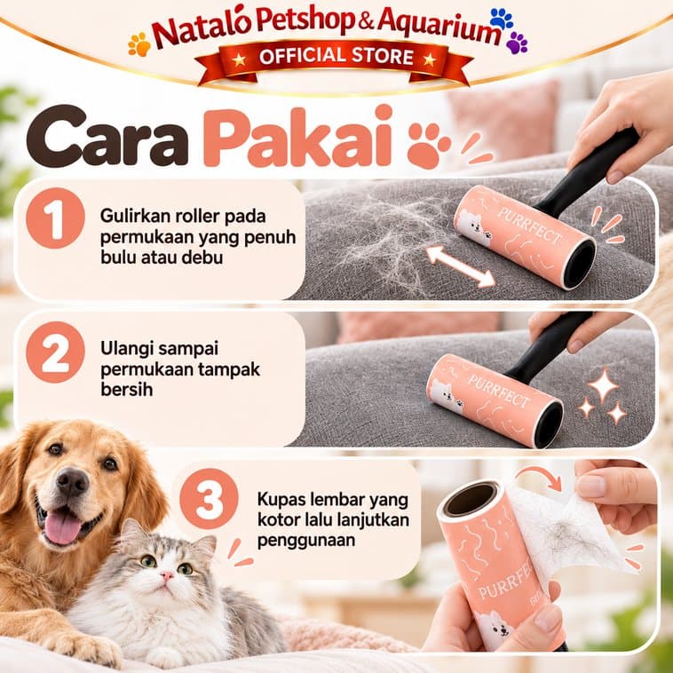 Lint Roller Stick Purrfect 60PLY Penghilang Bulu Kucing Anjing Pembersih Bulu Hewan Sofa Baju Kasur Furniture - gambar 3