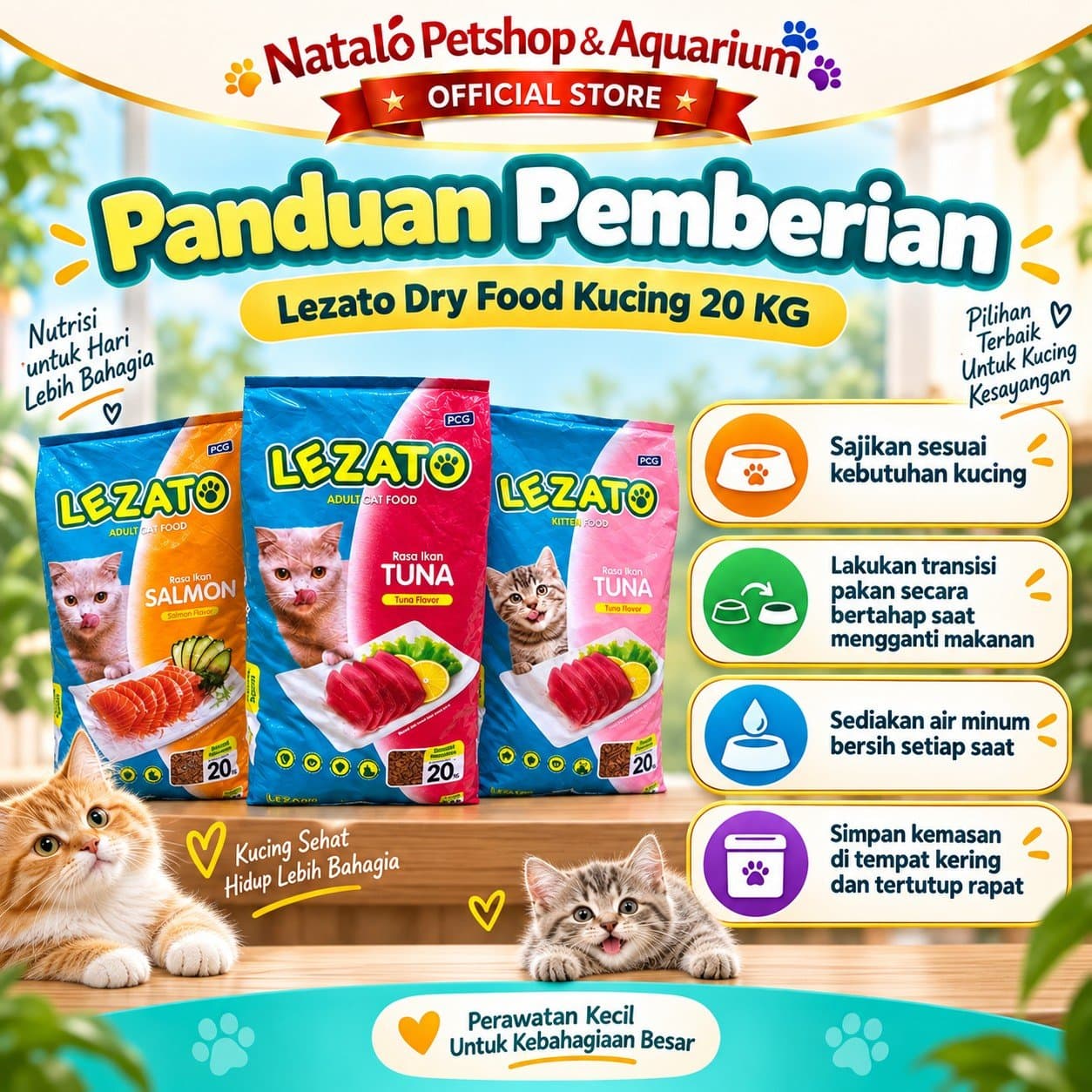 Lezato Adult Dry Cat Food Tuna / Salmon 20KG - Makanan Kering Kucing Dewasa Ekonomis 20 KG - gambar 3