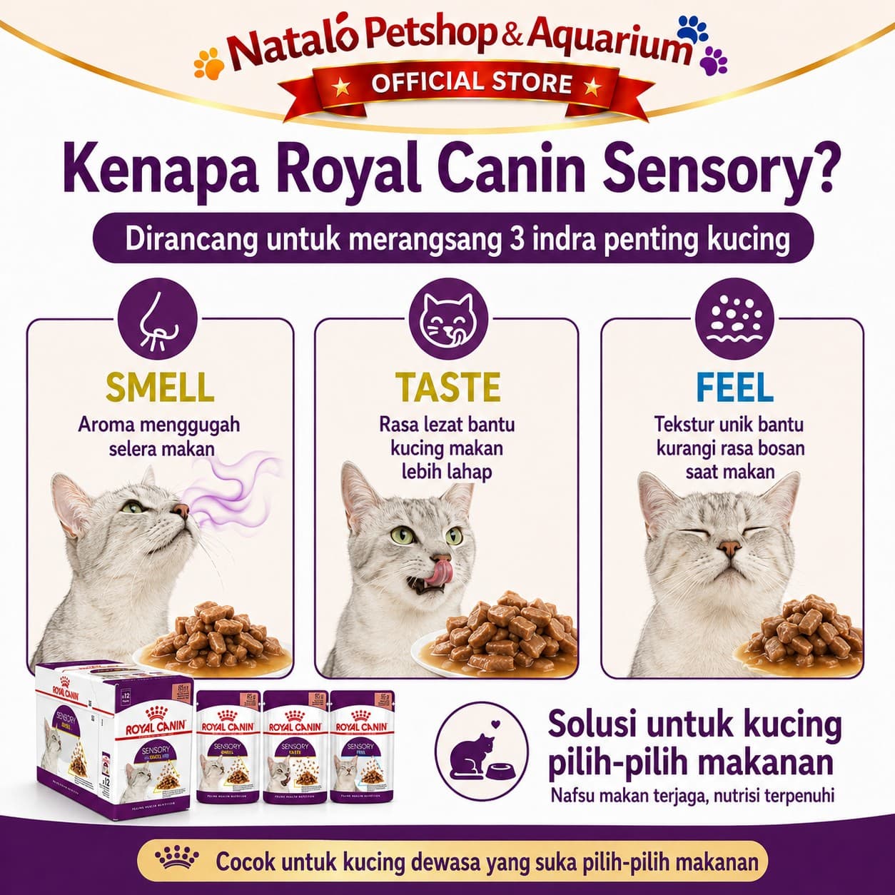 Royal Canin Sensory Feel - Taste - Smell Pouch Wet Food 1 BOX isi (12pcs X 85gr) - Makanan Basah Saset Kucing - gambar 2
