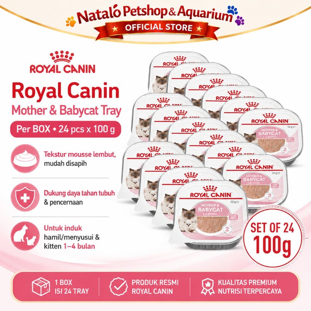 Royal Canin Mother & Babycat Mousse Wet Food 1 BOX isi (24pcs X 100gr) Baby Cat - Makanan Basah Ibu dan Anak Kucing - gambar 1